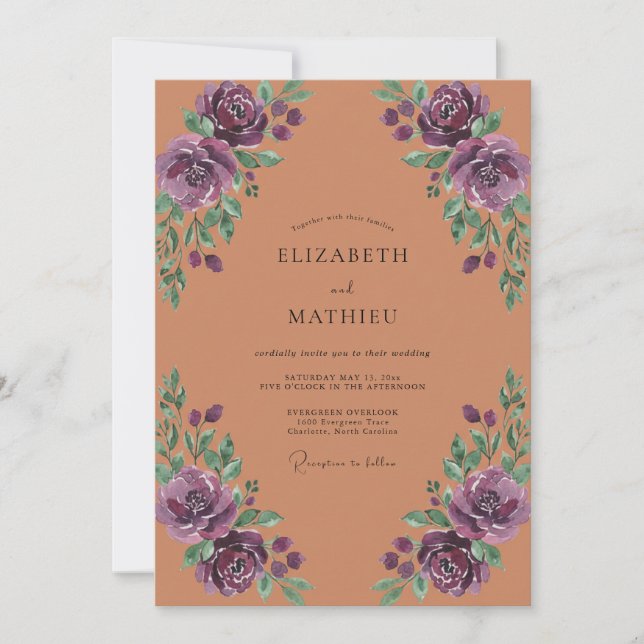 Terracotta Violet Antique Rose Wedding Invitation (Front)