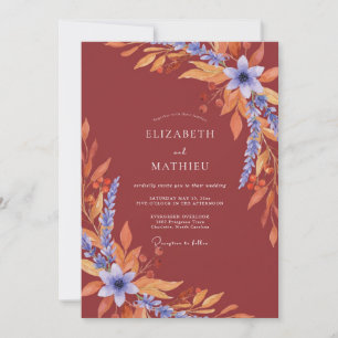 Terracotta Violet Leafy Wedding Invitation