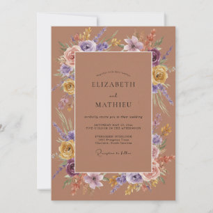 Terracotta Violet Wreath Wedding Invitation