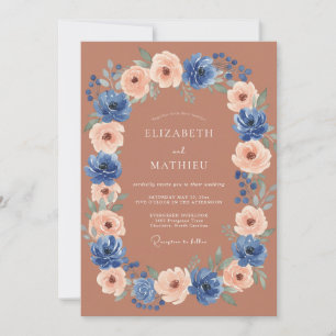 Terracotta Vivid Blue Autumnal Wedding Invitation