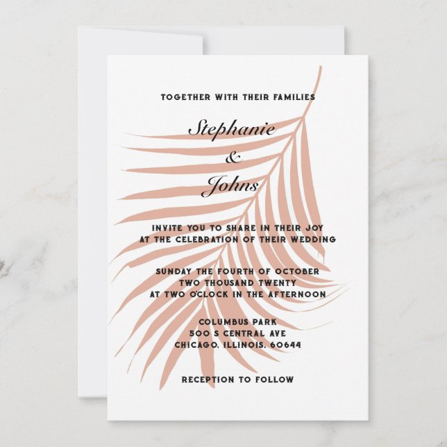 Terracotta Warm Earth Tropical Palm Leaf Wedding Invitation (Front)