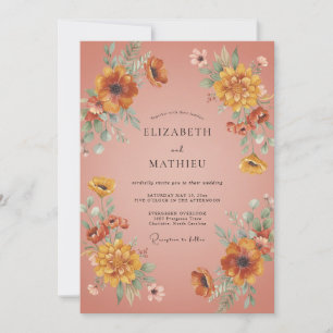Terracotta Warm Golden Poppy Wedding Invitation