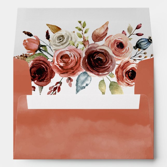 Terracotta Watercolor | Autumn Floral  Envelope (Back (Bottom))
