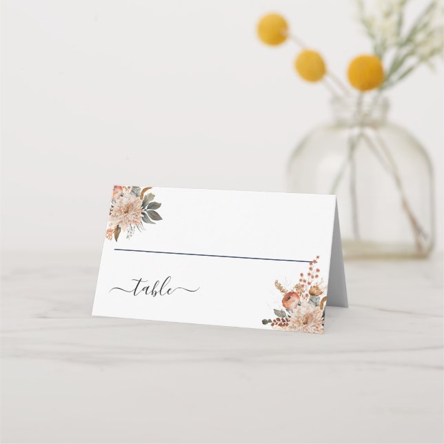 Terracotta Watercolor Florals Botanicals Wedding Place Card (Front)