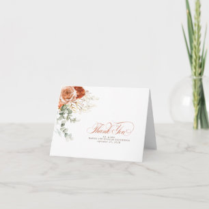 Terracotta Watercolor Flowers Boho Thank You Card