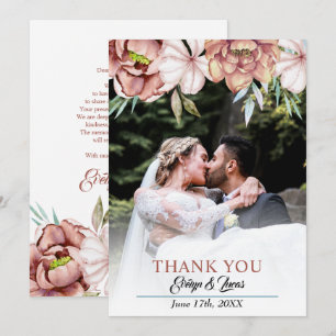 Terracotta watercolor flowers floral fall wedding thank you card