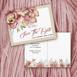 Terracotta watercolor flowers floral Save the Date Postcard