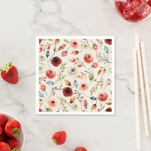 Terracotta Watercolor Flowers Pattern  Napkin