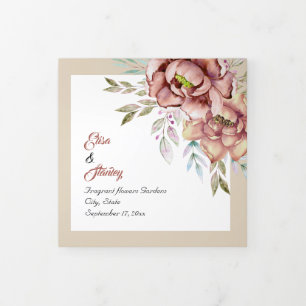 Terracotta watercolor flowers wedding photo Tri-Fold programme