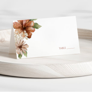 Terracotta Watercolor Flowers Wedding Place Card