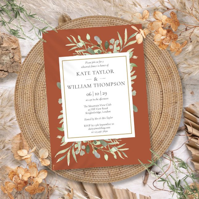 Terracotta Watercolor Greenery Rehearsal Dinner Invitation (Terracotta Watercolor Greenery Rehearsal Dinner Invitation)