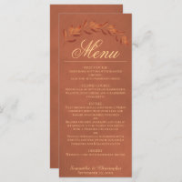 Terracotta Watercolor Leaves Elegant Wedding Menu