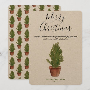 Terracotta Watercolor Merry Christmas Tree Holiday