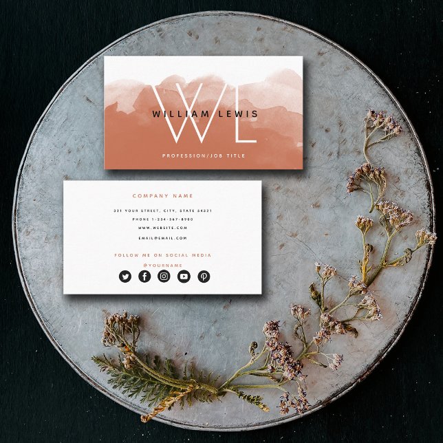 Terracotta Watercolor Modern Social Media Icons Business Card (Creator Uploaded)