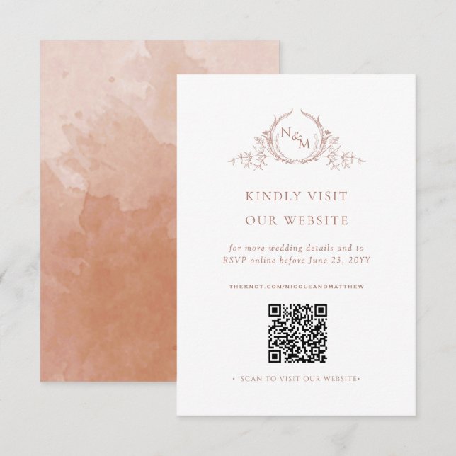 Terracotta Watercolor Monogram QR Code/RSVP Online Enclosure Card (Front/Back)