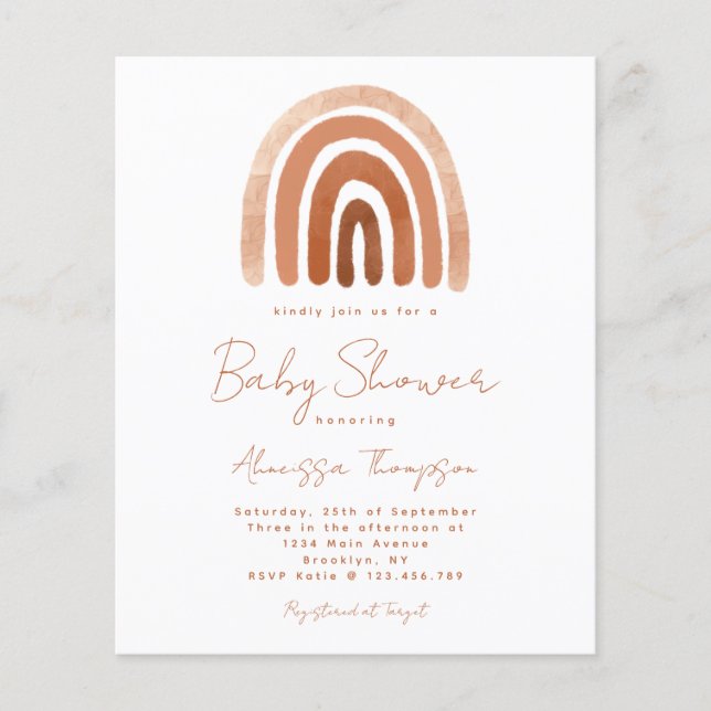 Terracotta Watercolor Rainbow Baby Shower Invite (Front)