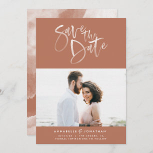 Terracotta watercolor script typography wedding save the date