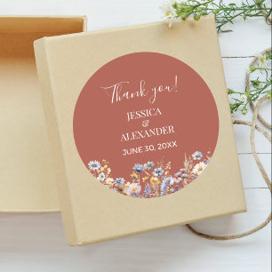 Terracotta Watercolor Wildflower Wedding Thank You Classic Round Sticker