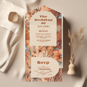 Terracotta Watercolor Wildflowers Wedding All In One Invitation