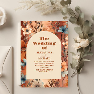 Terracotta Watercolor Wildflowers Wedding Invitation