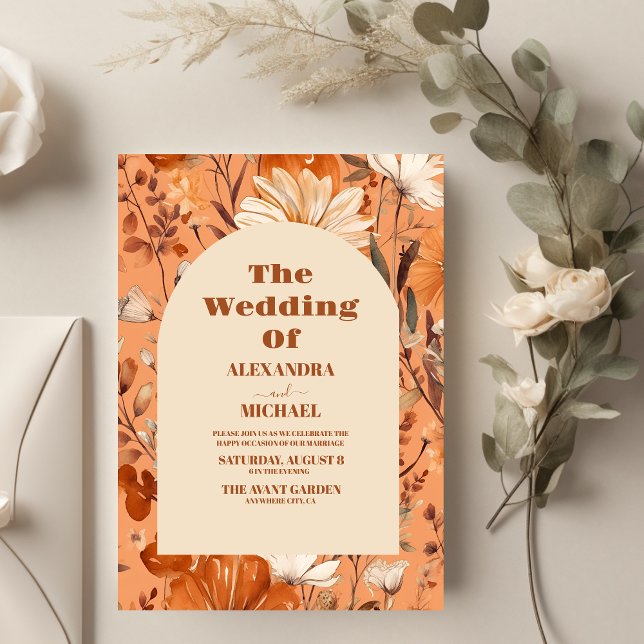 Terracotta Watercolor Wildflowers Wedding Invitation (Creator Uploaded)