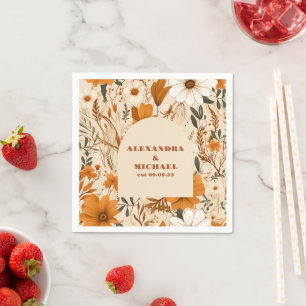 Terracotta Watercolor Wildflowers Wedding Napkin