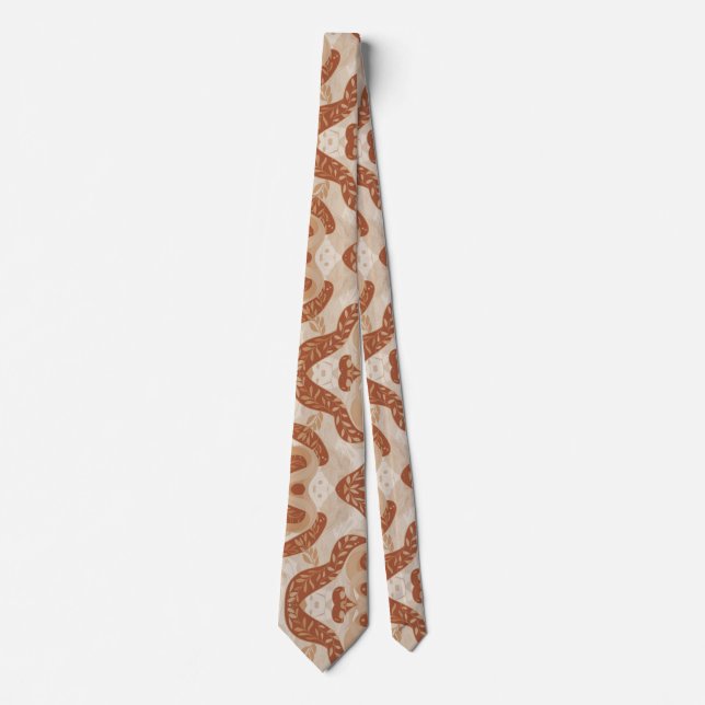 Terracotta Wave Elegant Earth Tone Pattern Tie (Front)