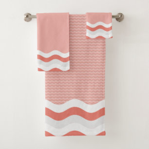 Terracotta Wavy Lines Embossed Pattern Bath Towel Set