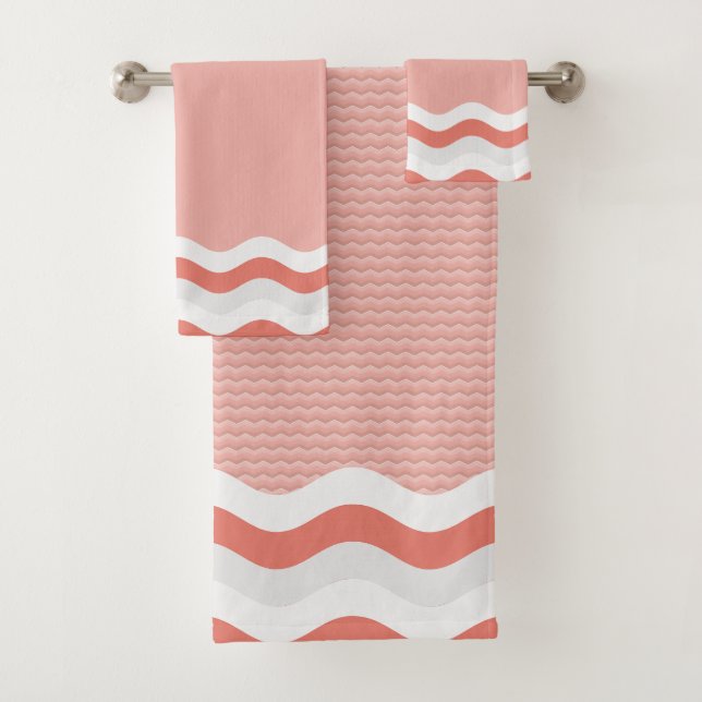 Terracotta Wavy Lines Embossed Pattern Bath Towel Set (Insitu)
