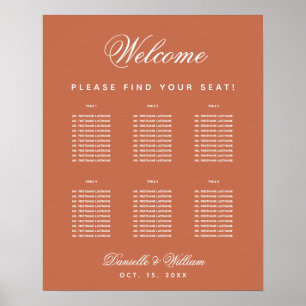 Terracotta Wedding 6 Table Simple Seating Chart 
