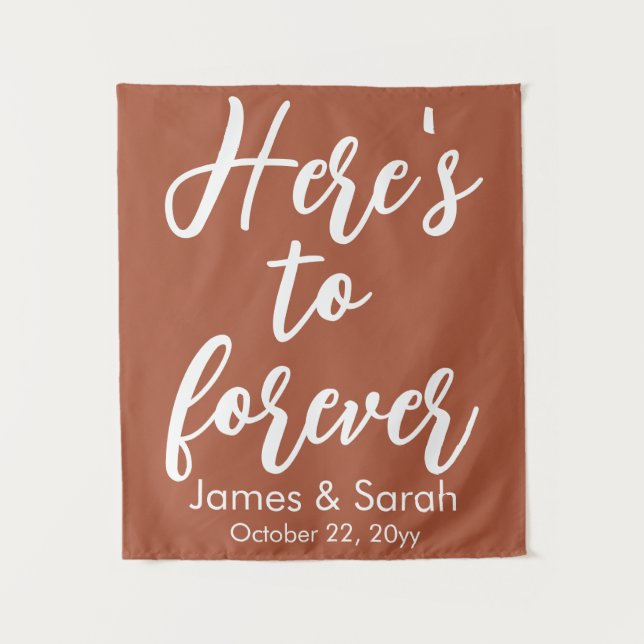 Terracotta Wedding Backdrop Here's to forever Prop Tapestry (Front)