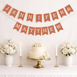 Terracotta Wedding Bride Groom Names Simple Brown Bunting