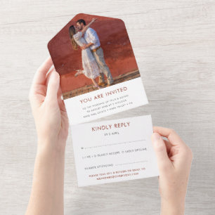 Terracotta Wedding   Burnt Orange Rust RSVP All In One Invitation