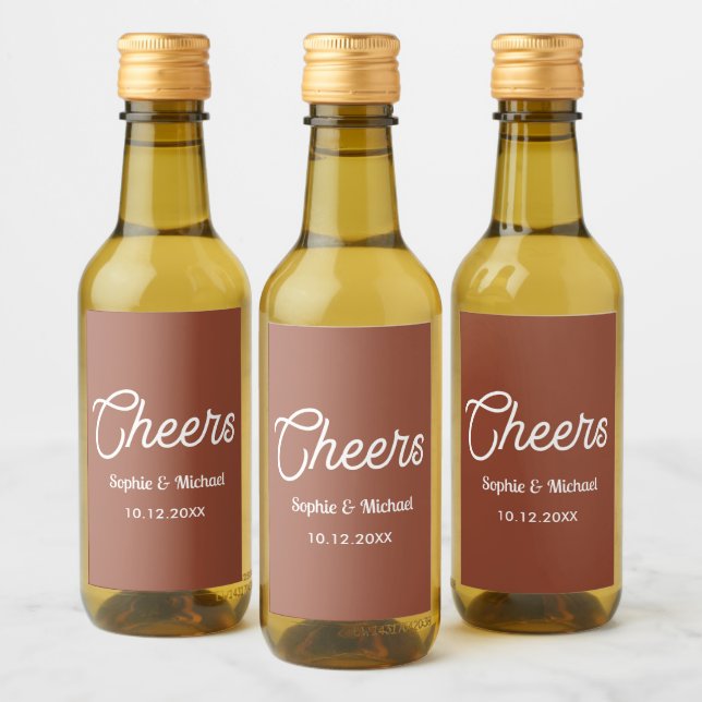 Terracotta Wedding Cheers Brown White Wine Label (Bottles)