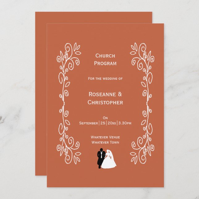 Terracotta Wedding Church Program Bride Groom Programme (Front/Back)