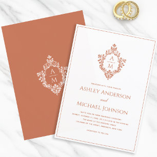 Terracotta Wedding Crest Monogram Elegant Formal Invitation