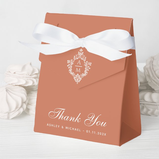 Terracotta Wedding Crest Monogram Script Thank You Favour Box (Creator Uploaded)