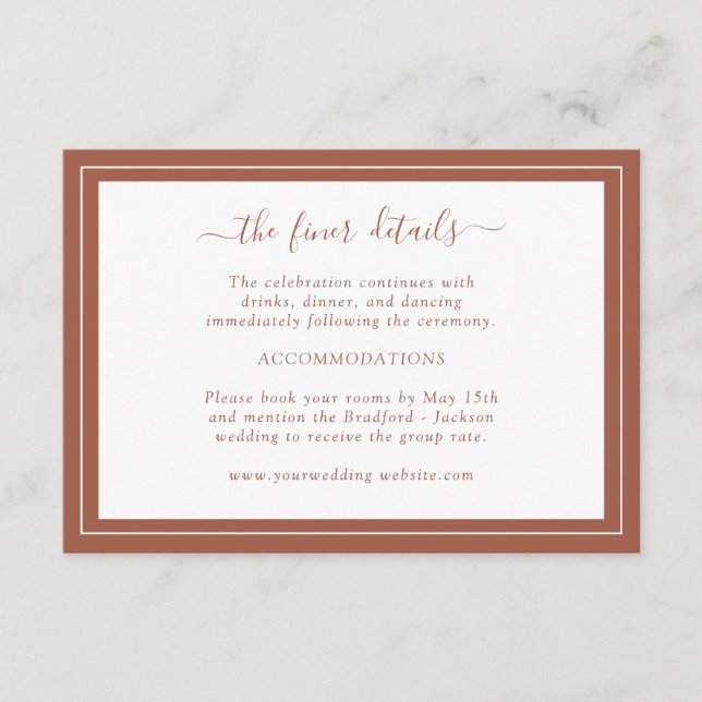 Terracotta Wedding Details Card (Front)