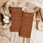Terracotta Wedding Dinner Food Menu | Let's Eat<br><div class="desc">This beautiful Wedding Menu features handwritten calligraphy with a minimalist modern layout - a perfect accent for your wedding or special event. Use this menu for any occasion whether it be your wedding, bridal or baby shower, engagement party, retirement party... whatever you'd like! Easily edit *most* wording to fit your...</div>