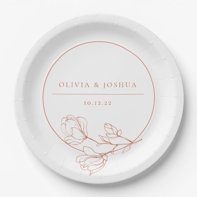 Terracotta Wedding Floral Personzlized Paper Plate (Front)