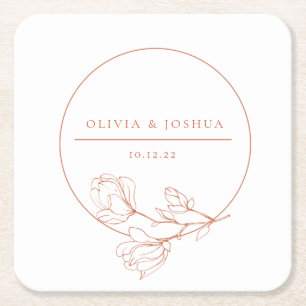 Terracotta Wedding Floral Personzlized  Square Paper Coaster