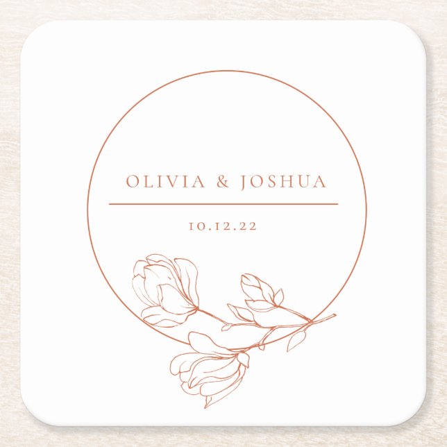 Terracotta Wedding Floral Personzlized  Square Paper Coaster (Front)