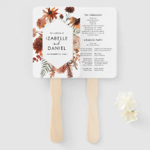 Terracotta Wedding Floral Rustic Program Hand Fan