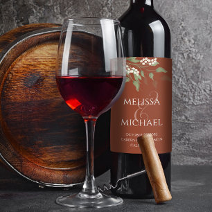 Terracotta Wedding Greenery Personalised Wine Label