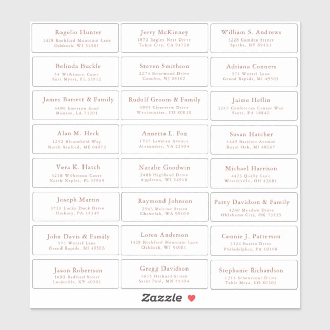 Terracotta wedding guest address labels sticker (Sheet)