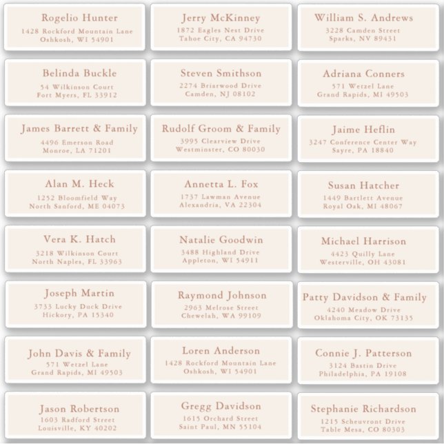 Terracotta wedding guest address labels sticker (Front)