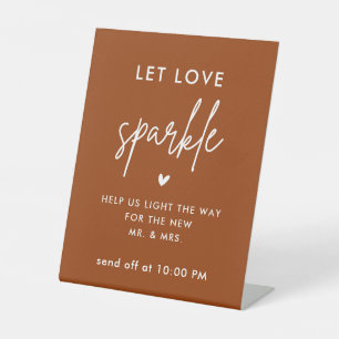 Terracotta Wedding Let Love Sparkle Send Off Pedestal Sign