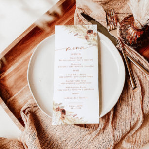 Terracotta Wedding Menu   Boho Pampas Grass