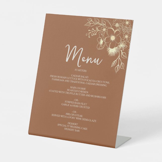 Terracotta Wedding Menu Pedestal Sign (Front)