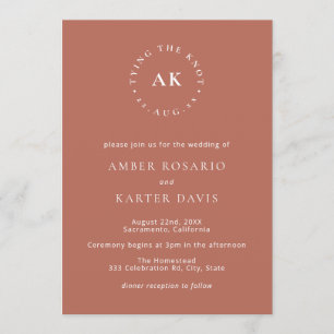 Terracotta Wedding Minimal Tying The Knot Monogram Invitation